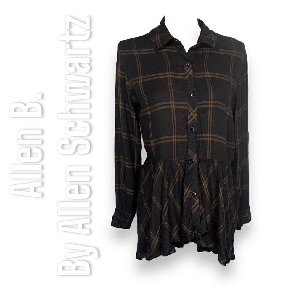 Allen B. By Allen Schwartz Button Up Plaid Empire Waist High Low Top Women’s S